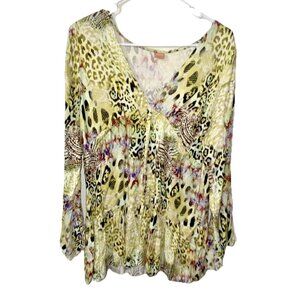 Be Lieve Love & Italy Lime Green Ocelot Tunic Blouse Size Large